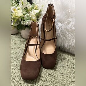 Women's ON 34th Truffle Brown Suede Mary Jane Block Heels with Ankle Strap